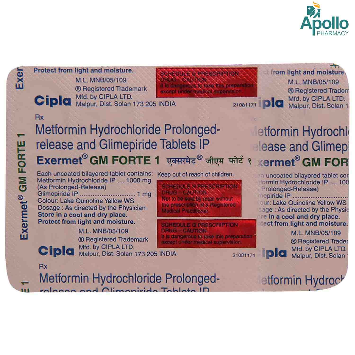 Exermet GM Forte 1 Tablet 10's, Pack of 10 TabletS Exermet GM Forte 1 Tablet 10's, Pack of 10 TabletS