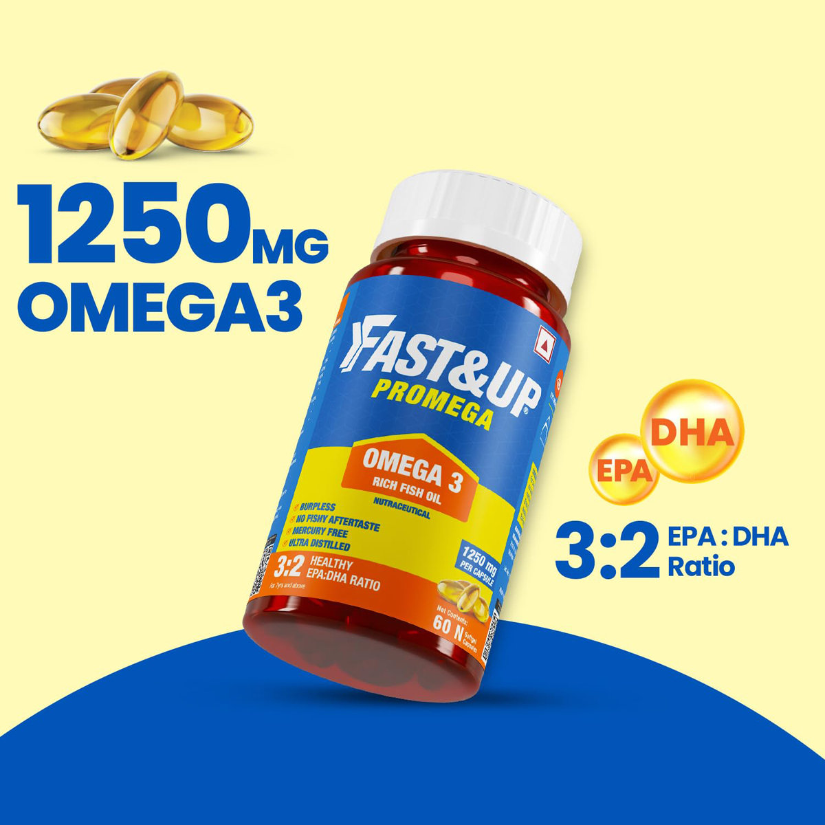 Fast&Up Promega Omega 3 Rich Fish Oil 1250 mg, 60 Capsules, Pack of 1 Fast&Up Promega Omega 3 Rich Fish Oil 1250 mg, 60 Capsules, Pack of 1