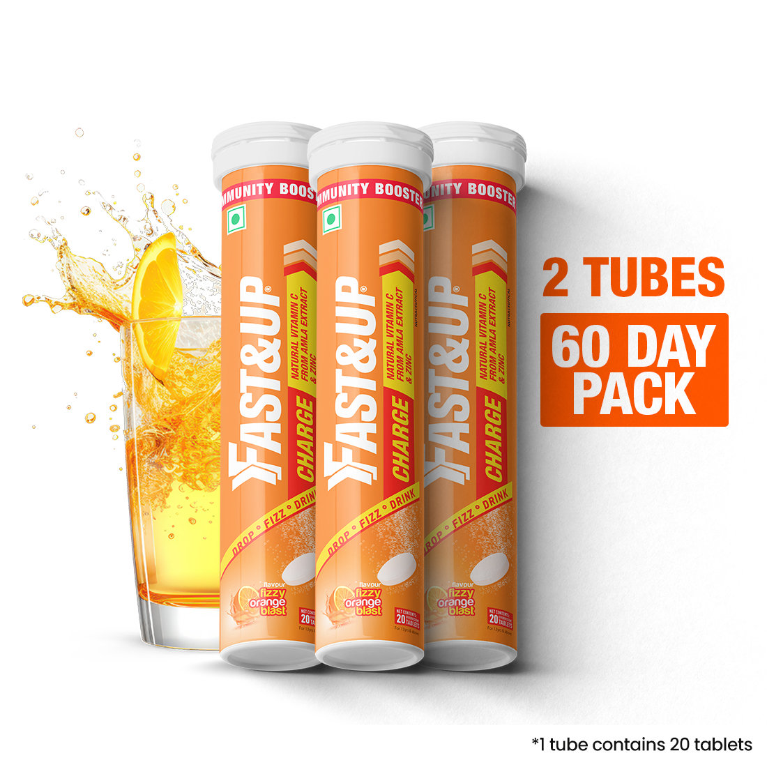 Fast&Up Charge Natural Vitamin C Orange Flavour 20 Effervescent Tablets | Amla Extract, For Immunity, Pack of 1 TABLET Fast&Up Charge Natural Vitamin C Orange Flavour 20 Effervescent Tablets | Amla Extract, For Immunity, Pack of 1 TABLET