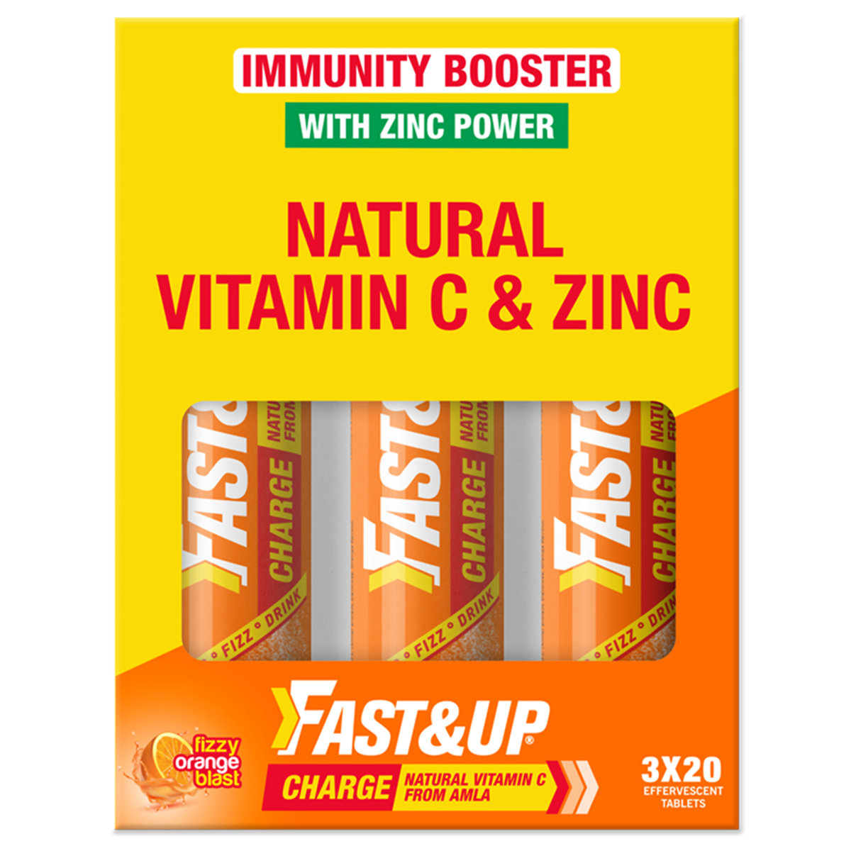Fast&Up Charge Natural Vitamin C Orange Flavour 20 Effervescent Tablets | Amla Extract, For Immunity, Pack of 1 TABLET Fast&Up Charge Natural Vitamin C Orange Flavour 20 Effervescent Tablets | Amla Extract, For Immunity, Pack of 1 TABLET