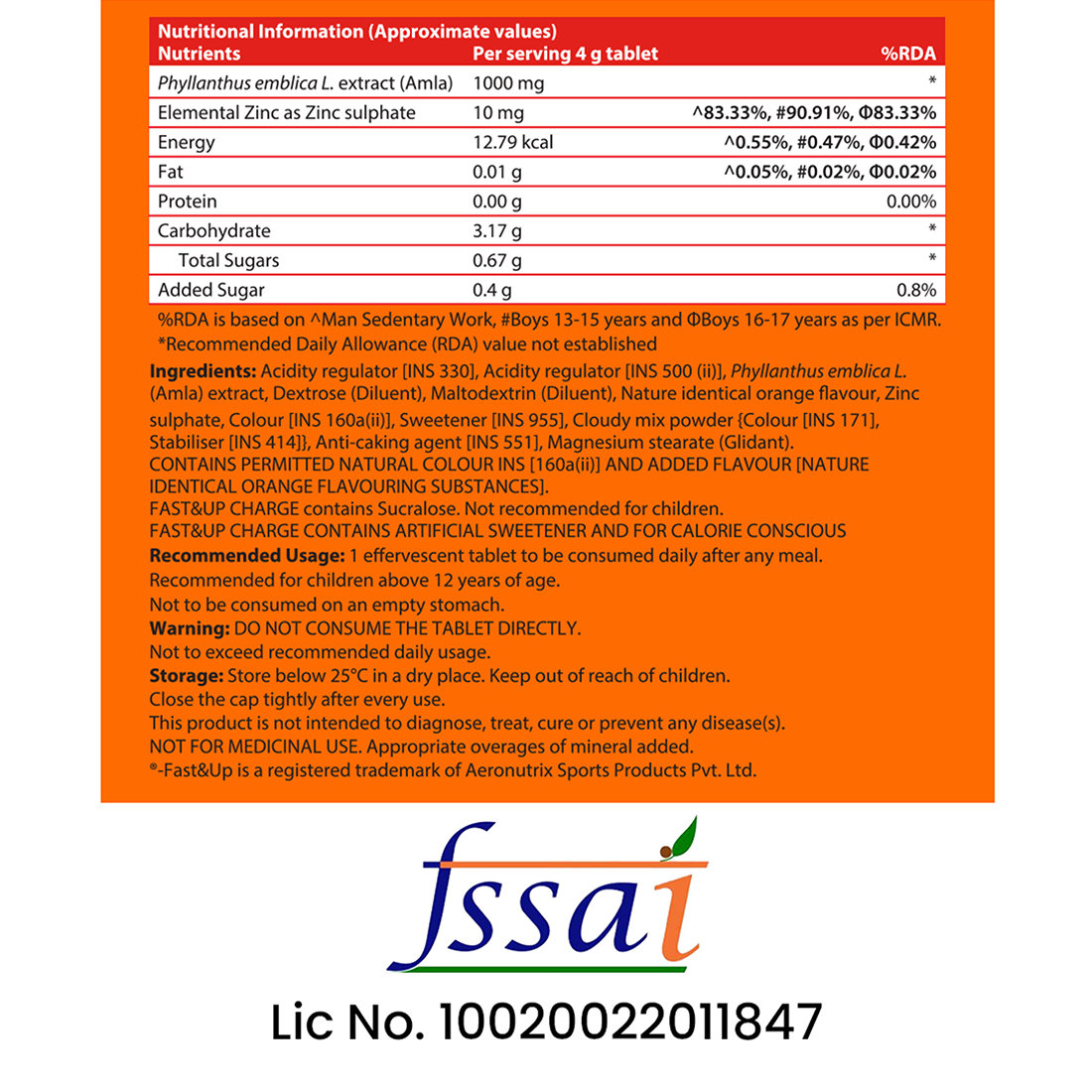 Fast&Up Charge Natural Vitamin C Orange Flavour 20 Effervescent Tablets | Amla Extract, For Immunity, Pack of 1 TABLET Fast&Up Charge Natural Vitamin C Orange Flavour 20 Effervescent Tablets | Amla Extract, For Immunity, Pack of 1 TABLET