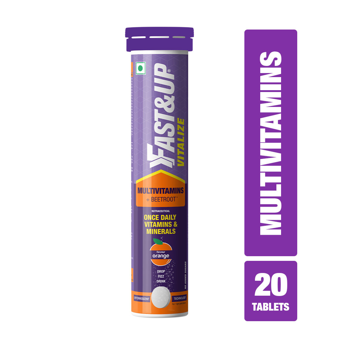 Fast&Up Vitalize 21 Multivitamins for Daily Health & Wellbeing Orange Flavour, 20 Effervescent Tablets, Pack of 1 Fast&Up Vitalize 21 Multivitamins for Daily Health & Wellbeing Orange Flavour, 20 Effervescent Tablets, Pack of 1