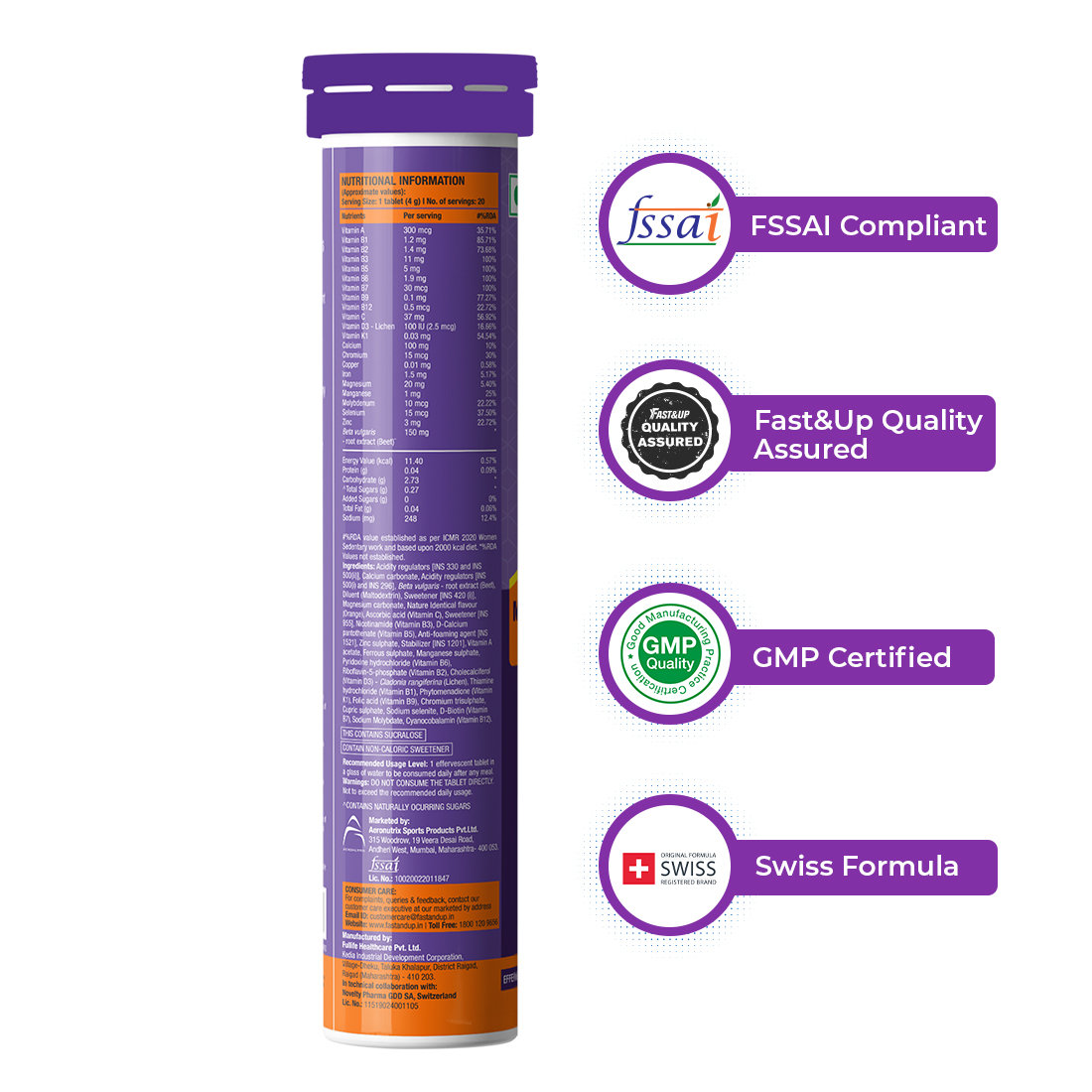 Fast&Up Vitalize 21 Multivitamins for Daily Health & Wellbeing Orange Flavour, 20 Effervescent Tablets, Pack of 1 Fast&Up Vitalize 21 Multivitamins for Daily Health & Wellbeing Orange Flavour, 20 Effervescent Tablets, Pack of 1