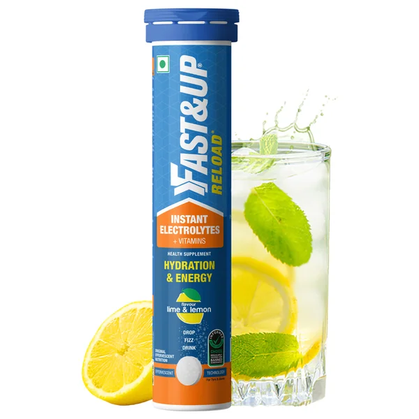 Fast&amp;Up Reload Low Sugar Energy Drink &amp; Instant Hydration Lime &amp; Lemon Flavour, 20 Effervescent Tablets, Pack of 1