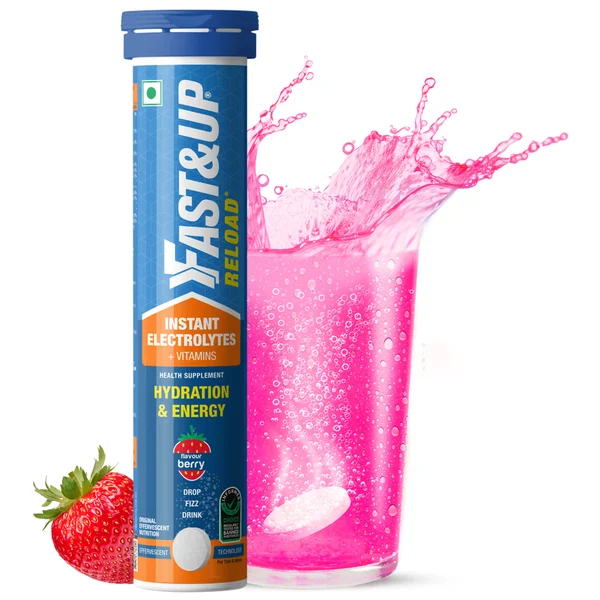 Fast&amp;Up Reload Low Sugar Energy Drink &amp; Instant Hydration Berry Flavour, 20 Effervescent Tablets, Pack of 1