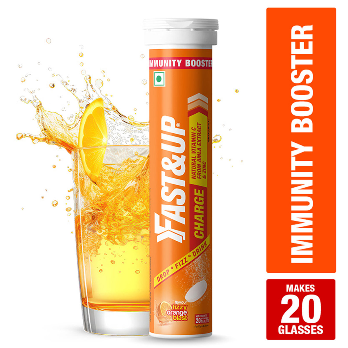 Fast&Up Charge Natural Vitamin C Orange Flavour 20 Effervescent Tablets | Amla Extract, For Immunity, Pack of 1 TABLET Fast&Up Charge Natural Vitamin C Orange Flavour 20 Effervescent Tablets | Amla Extract, For Immunity, Pack of 1 TABLET