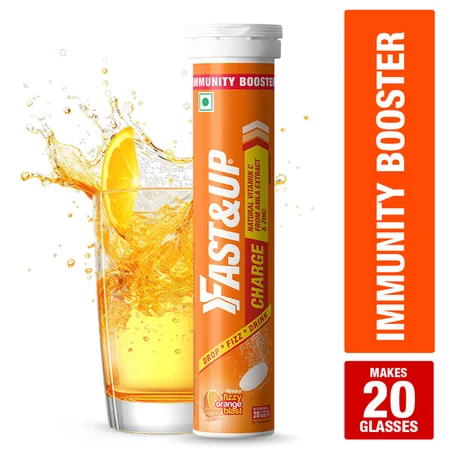 Fast&Up Charge Natural Vitamin C Orange Flavour 20 Effervescent Tablets | Amla Extract, For Immunity