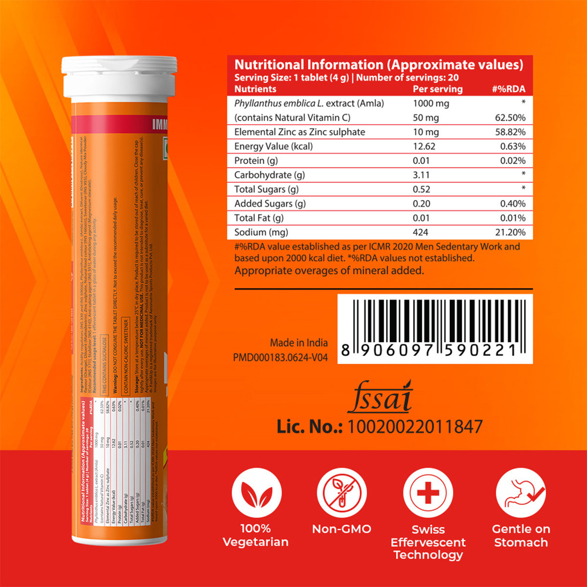 Fast&Up Charge Natural Vitamin C Orange Flavour 20 Effervescent Tablets | Amla Extract, For Immunity, Pack of 1 TABLET Fast&Up Charge Natural Vitamin C Orange Flavour 20 Effervescent Tablets | Amla Extract, For Immunity, Pack of 1 TABLET