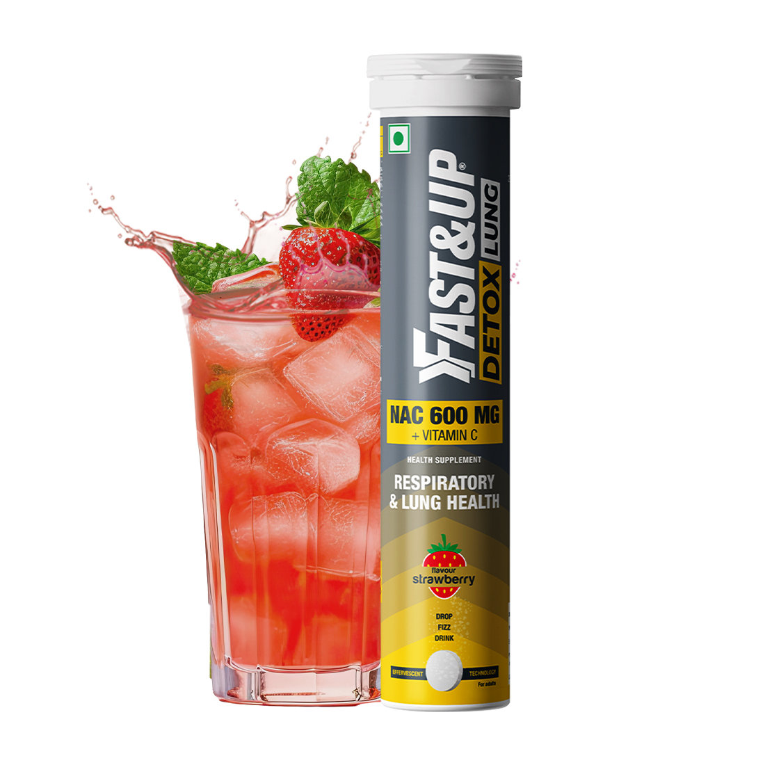 Fast&Up Lung Detox N-Acetylcysteine + Vitamin C Strawberry Flavour, 20 Effervescent Tablets | For Lung Health, Pack of 1 Fast&Up Lung Detox N-Acetylcysteine + Vitamin C Strawberry Flavour, 20 Effervescent Tablets | For Lung Health, Pack of 1