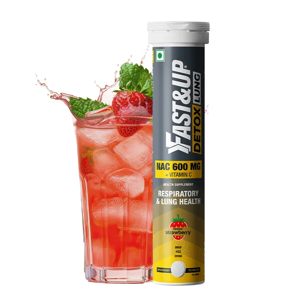 Fast&amp;Up Lung Detox N-Acetylcysteine + Vitamin C Strawberry Flavour, 20 Effervescent Tablets | For Lung Health, Pack of 1