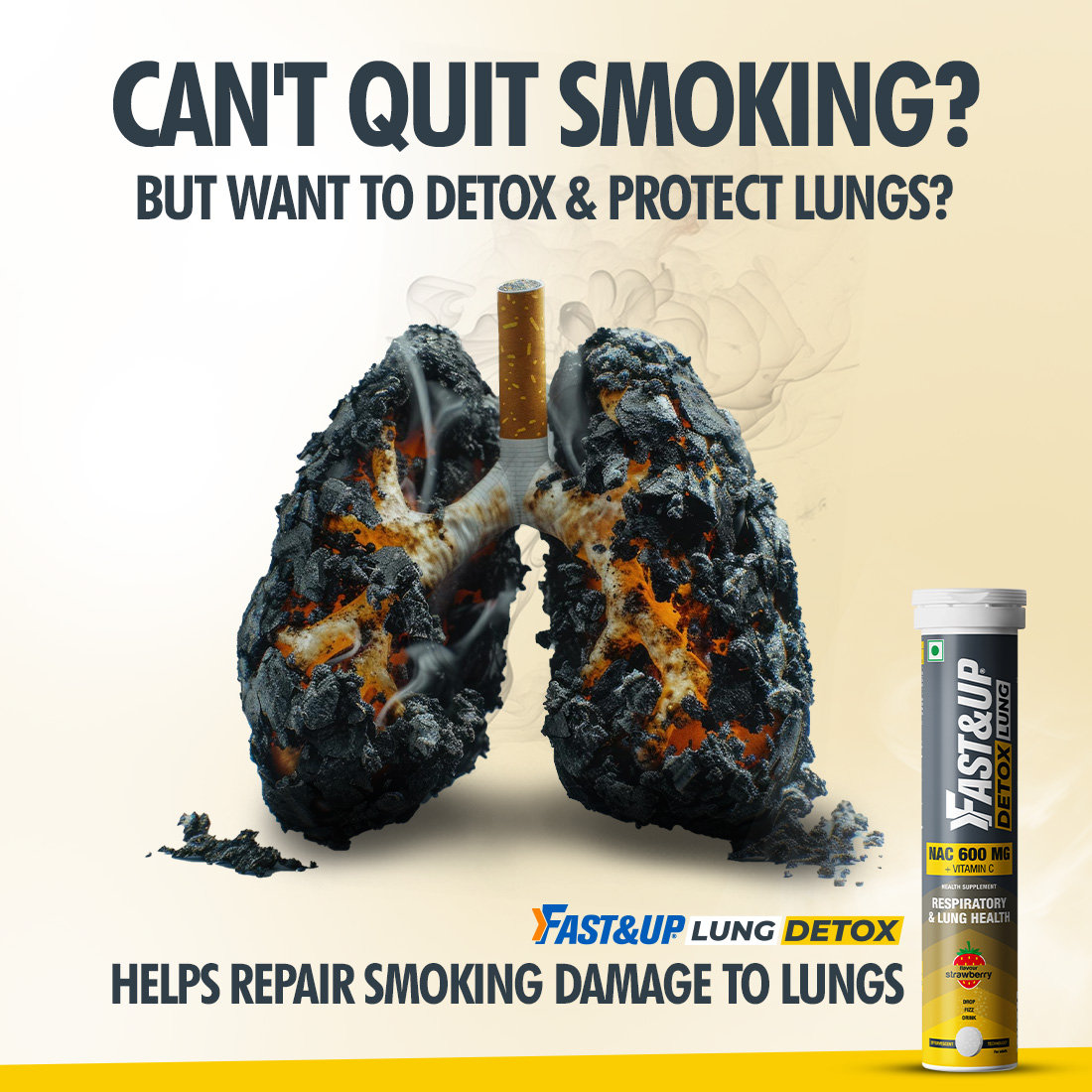 Fast&Up Lung Detox N-Acetylcysteine + Vitamin C Strawberry Flavour, 20 Effervescent Tablets | For Lung Health, Pack of 1 Fast&Up Lung Detox N-Acetylcysteine + Vitamin C Strawberry Flavour, 20 Effervescent Tablets | For Lung Health, Pack of 1