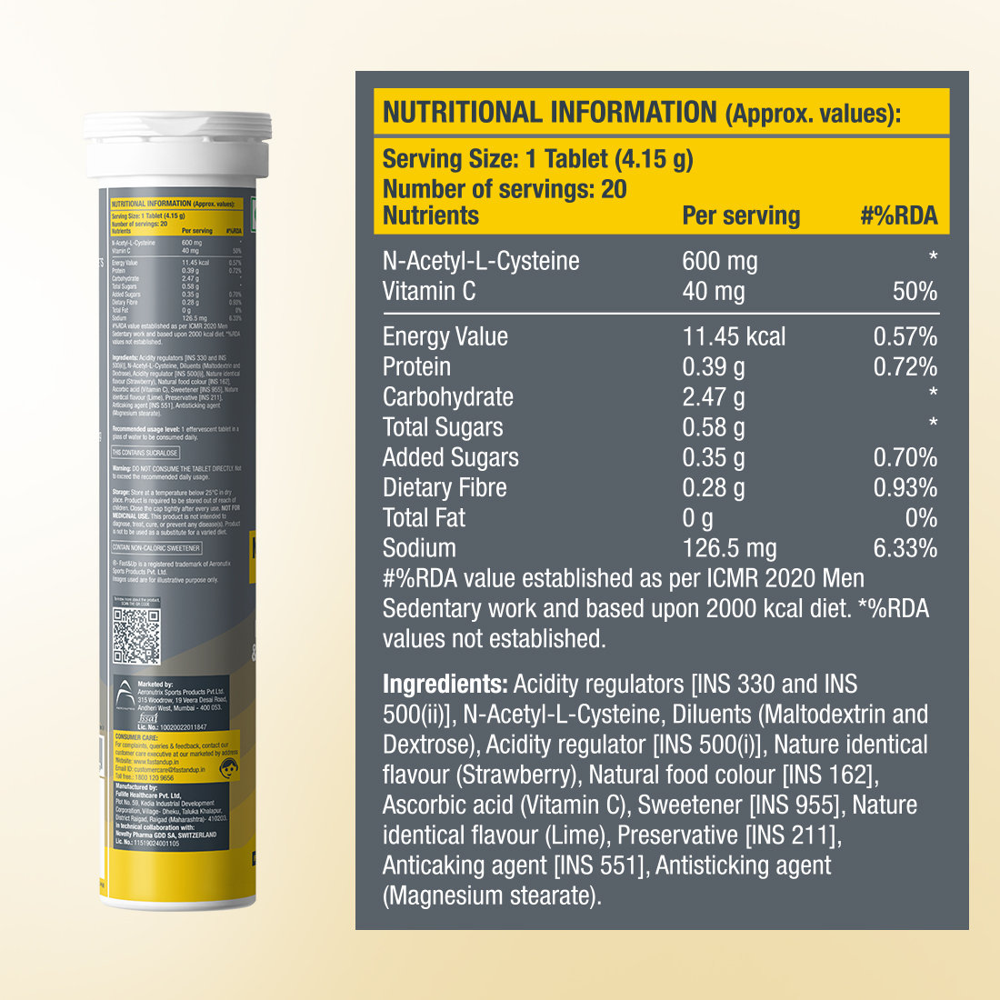 Fast&Up Lung Detox N-Acetylcysteine + Vitamin C Strawberry Flavour, 20 Effervescent Tablets | For Lung Health, Pack of 1 Fast&Up Lung Detox N-Acetylcysteine + Vitamin C Strawberry Flavour, 20 Effervescent Tablets | For Lung Health, Pack of 1
