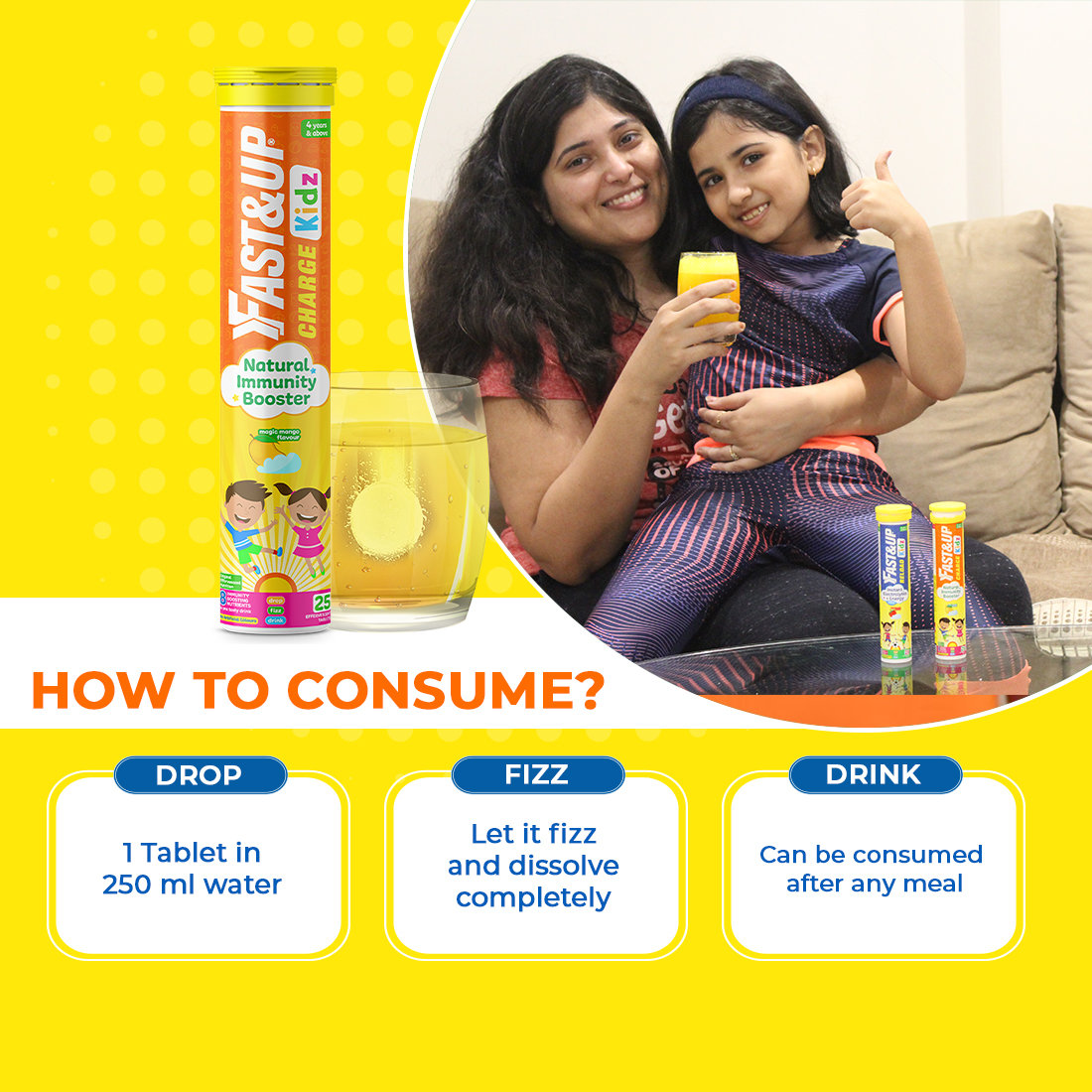 Fast&Up Charge Kidz Magic Mango Flavour, 25 Effervescent Tablets, Pack of 1 Fast&Up Charge Kidz Magic Mango Flavour, 25 Effervescent Tablets, Pack of 1