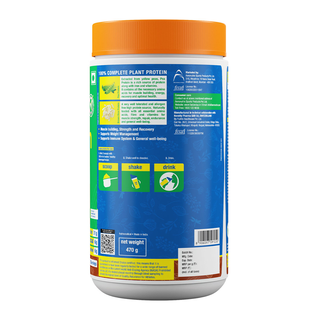 Fast&Up Plant Protein Isolate Chocolate Flavour Powder, 470 gm, Pack of 1 Fast&Up Plant Protein Isolate Chocolate Flavour Powder, 470 gm, Pack of 1