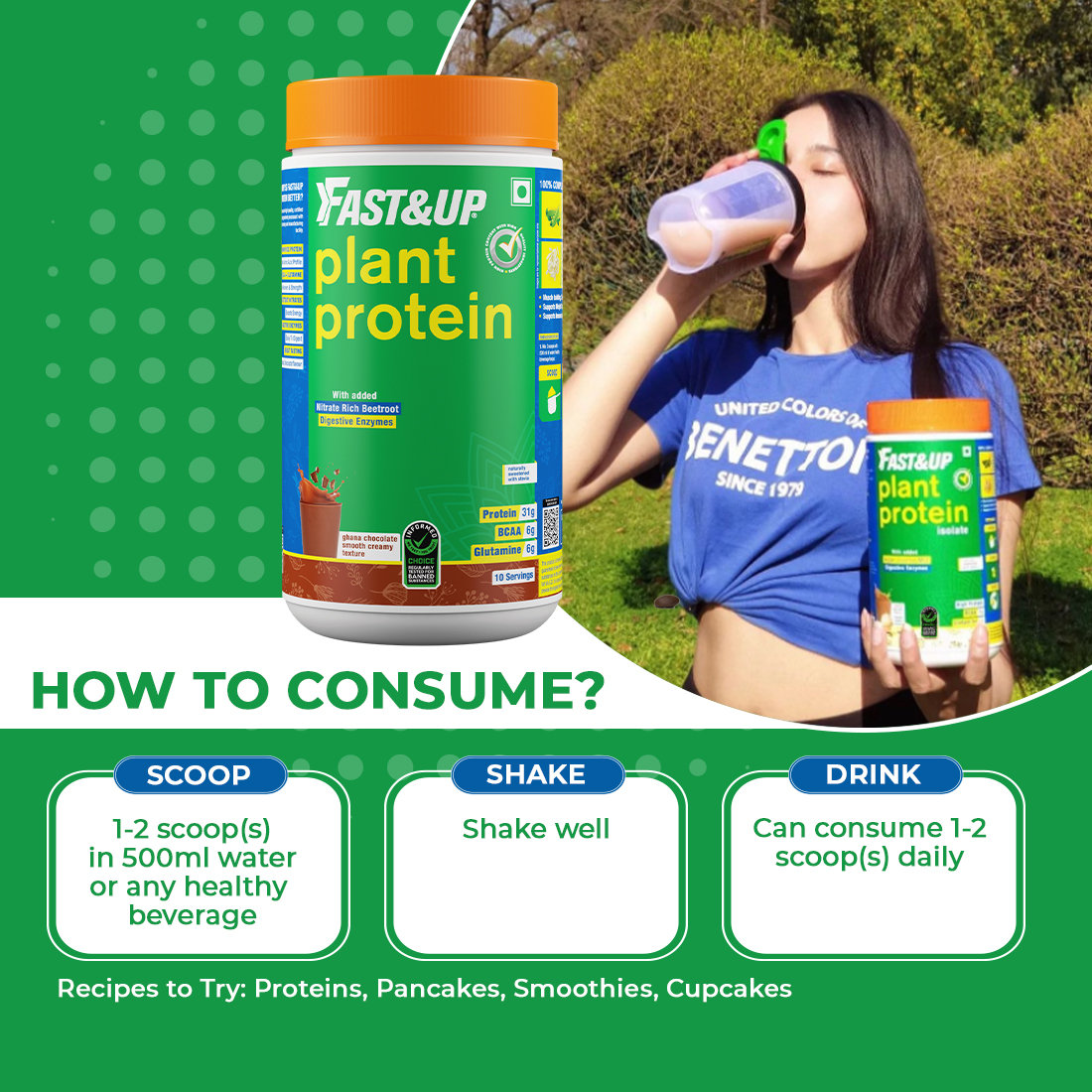 Fast&Up Plant Protein Isolate Chocolate Flavour Powder, 470 gm, Pack of 1 Fast&Up Plant Protein Isolate Chocolate Flavour Powder, 470 gm, Pack of 1