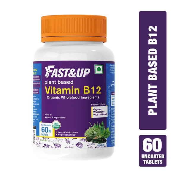 Fast&amp;Up Plant Based B12, 60 Tablets | Vitamin B12 | 100% Natural, Preservative Free, Pack of 1