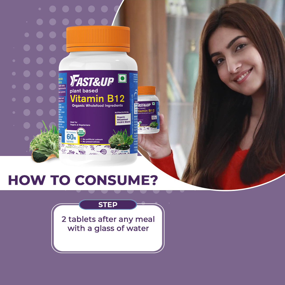 Fast&Up Plant Based B12, 60 Tablets | Vitamin B12 | 100% Natural, Preservative Free, Pack of 1 Fast&Up Plant Based B12, 60 Tablets | Vitamin B12 | 100% Natural, Preservative Free, Pack of 1