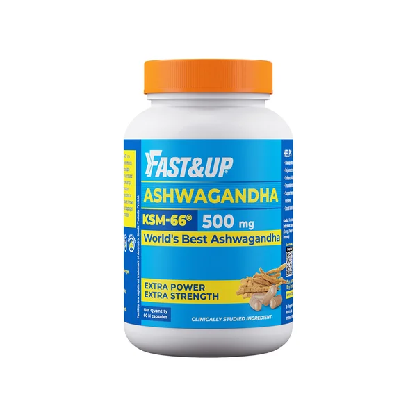 Fast&amp;Up 500mg KSM-66, 60 Capsules | Ashwagandha | For Strength, Vitality &amp; Stress Relief, Pack of 1