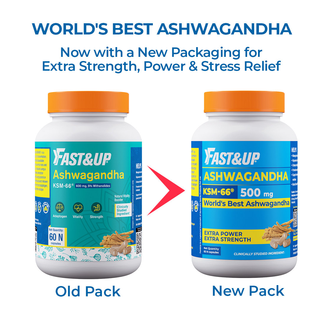 Fast&Up 500mg KSM-66, 60 Capsules | Ashwagandha | For Strength, Vitality & Stress Relief, Pack of 1 Fast&Up 500mg KSM-66, 60 Capsules | Ashwagandha | For Strength, Vitality & Stress Relief, Pack of 1