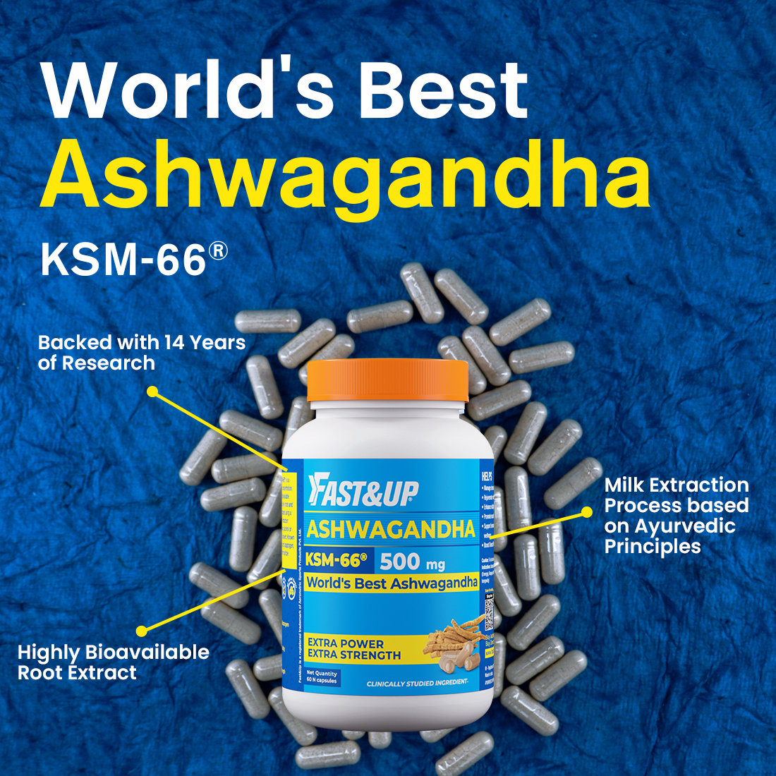 Fast&Up 500mg KSM-66, 60 Capsules | Ashwagandha | For Strength, Vitality & Stress Relief, Pack of 1 Fast&Up 500mg KSM-66, 60 Capsules | Ashwagandha | For Strength, Vitality & Stress Relief, Pack of 1