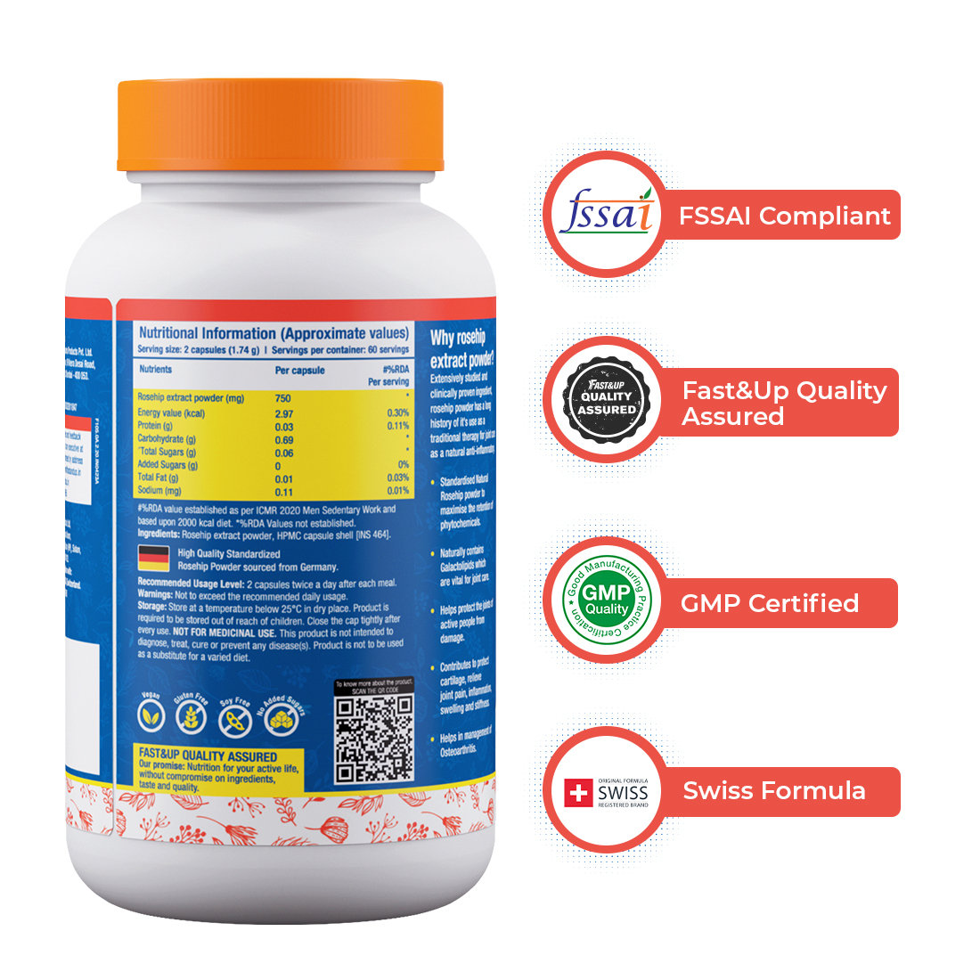 Fast&Up Plant Based Joint Care 3 In 1 Triple Action Formula, 120 Capsules, Pack of 1 Fast&Up Plant Based Joint Care 3 In 1 Triple Action Formula, 120 Capsules, Pack of 1