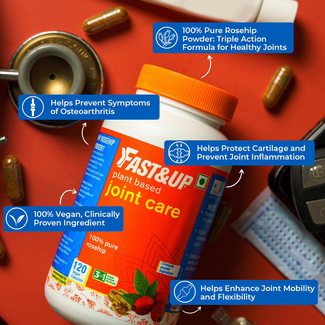 Fast&Up Plant Based Joint Care 3 In 1 Triple Action Formula, 120 Capsules, Pack of 1 Fast&Up Plant Based Joint Care 3 In 1 Triple Action Formula, 120 Capsules, Pack of 1