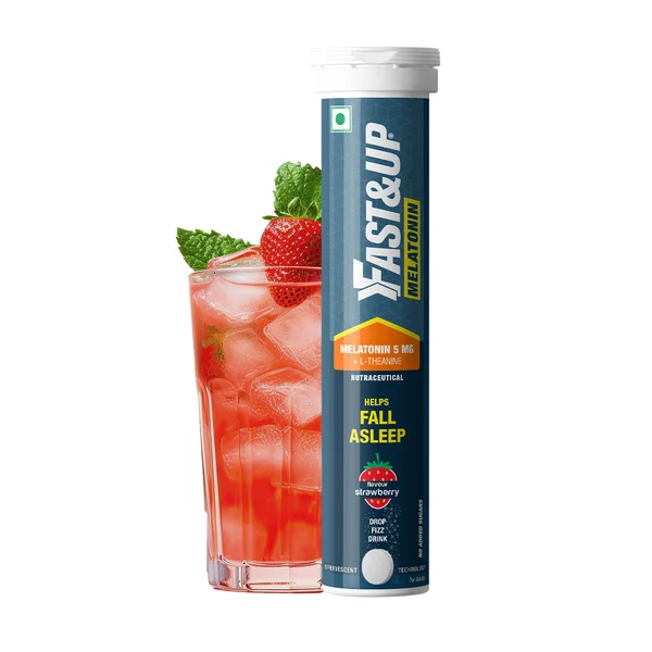 Fast&amp;Up Melatonin Fall Asleep Faster Strawberry Flavour, 20 Tablets | Natural &amp; Non-Addictive, Pack of 1