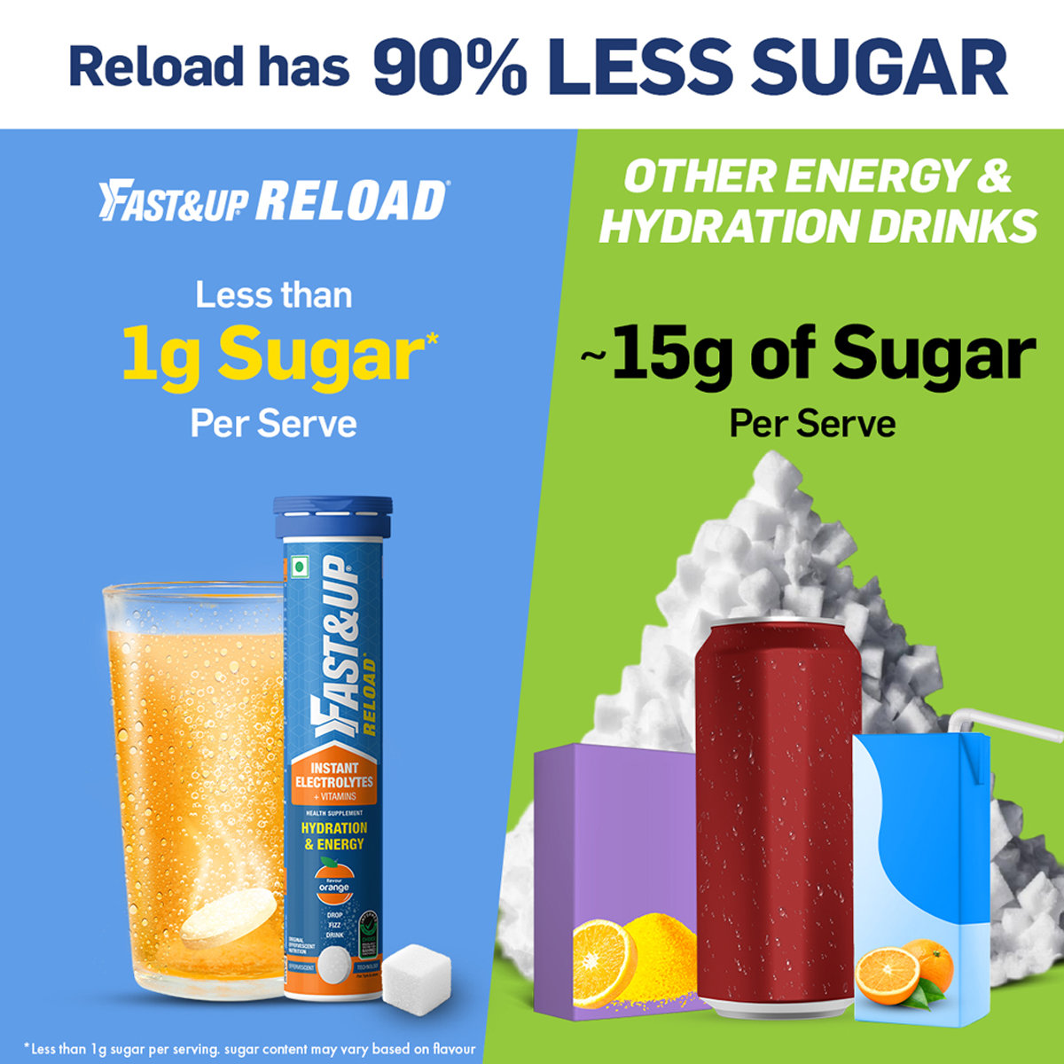 Fast&Up Reload Low Sugar Energy Drink & Instant Hydration Orange Flavour, 20 Effervescent Tablets, Pack of 1 Fast&Up Reload Low Sugar Energy Drink & Instant Hydration Orange Flavour, 20 Effervescent Tablets, Pack of 1
