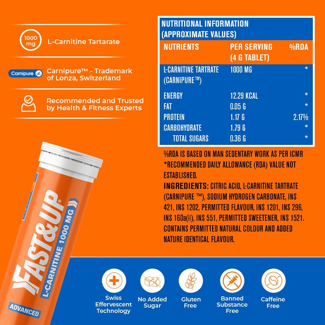 Fast&Up LCarnitine Tartrate 1000 mg Lemon Flavour, 20 Tablets Price