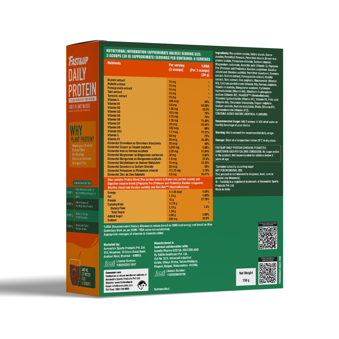 Fast&Up Daily Protein Delicious Chocolate Flavour Powder, 150 gm, Pack of 1 Fast&Up Daily Protein Delicious Chocolate Flavour Powder, 150 gm, Pack of 1