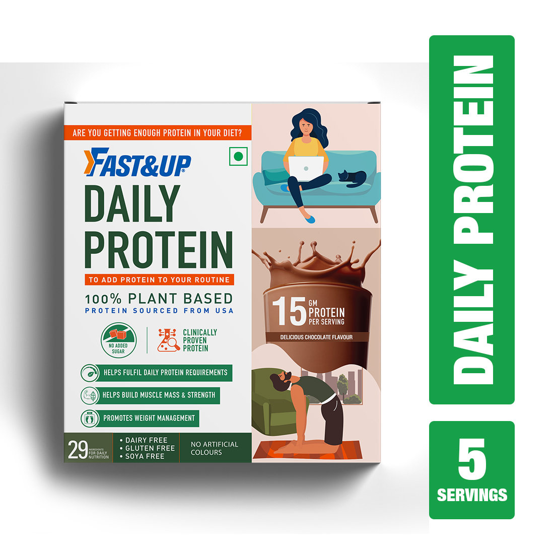 Fast&Up Daily Protein Delicious Chocolate Flavour Powder, 150 gm, Pack of 1 Fast&Up Daily Protein Delicious Chocolate Flavour Powder, 150 gm, Pack of 1