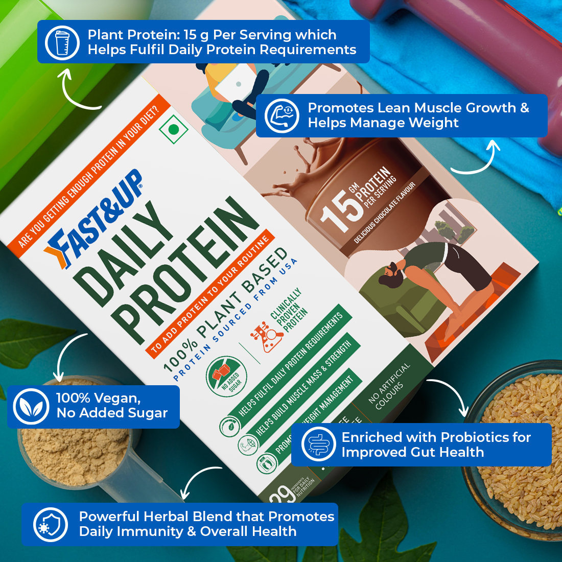 Fast&Up Daily Protein Delicious Chocolate Flavour Powder, 150 gm, Pack of 1 Fast&Up Daily Protein Delicious Chocolate Flavour Powder, 150 gm, Pack of 1