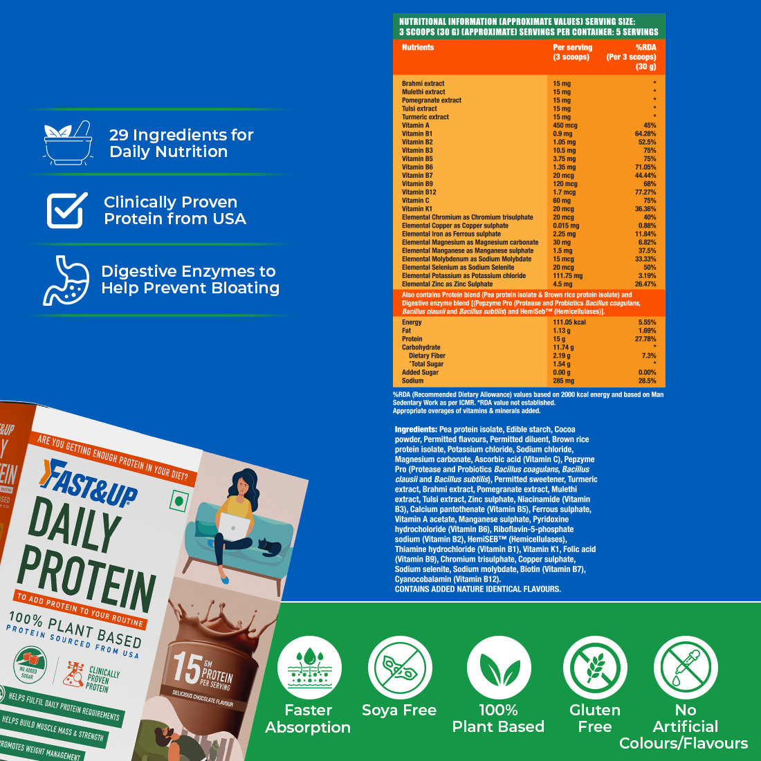 Fast&Up Daily Protein Delicious Chocolate Flavour Powder, 150 gm, Pack of 1 Fast&Up Daily Protein Delicious Chocolate Flavour Powder, 150 gm, Pack of 1