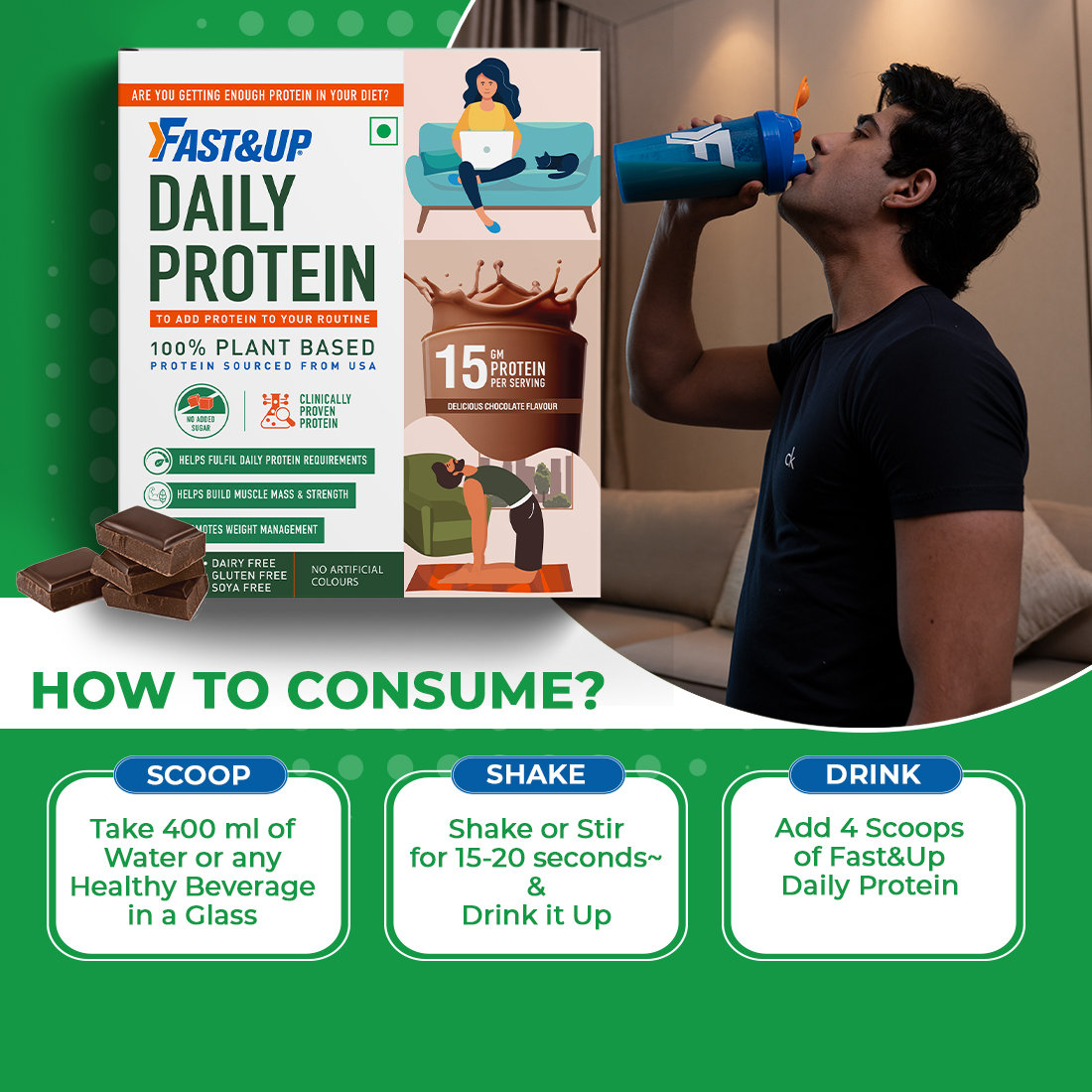 Fast&Up Daily Protein Delicious Chocolate Flavour Powder, 150 gm, Pack of 1 Fast&Up Daily Protein Delicious Chocolate Flavour Powder, 150 gm, Pack of 1