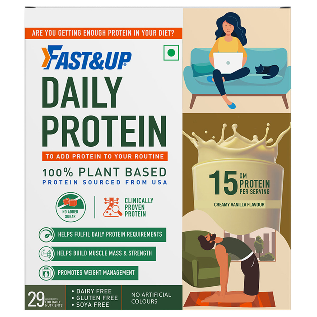 Fast&Up Daily Protein Creamy Vanilla Flavour Powder, 150 gm, Pack of 1 Fast&Up Daily Protein Creamy Vanilla Flavour Powder, 150 gm, Pack of 1
