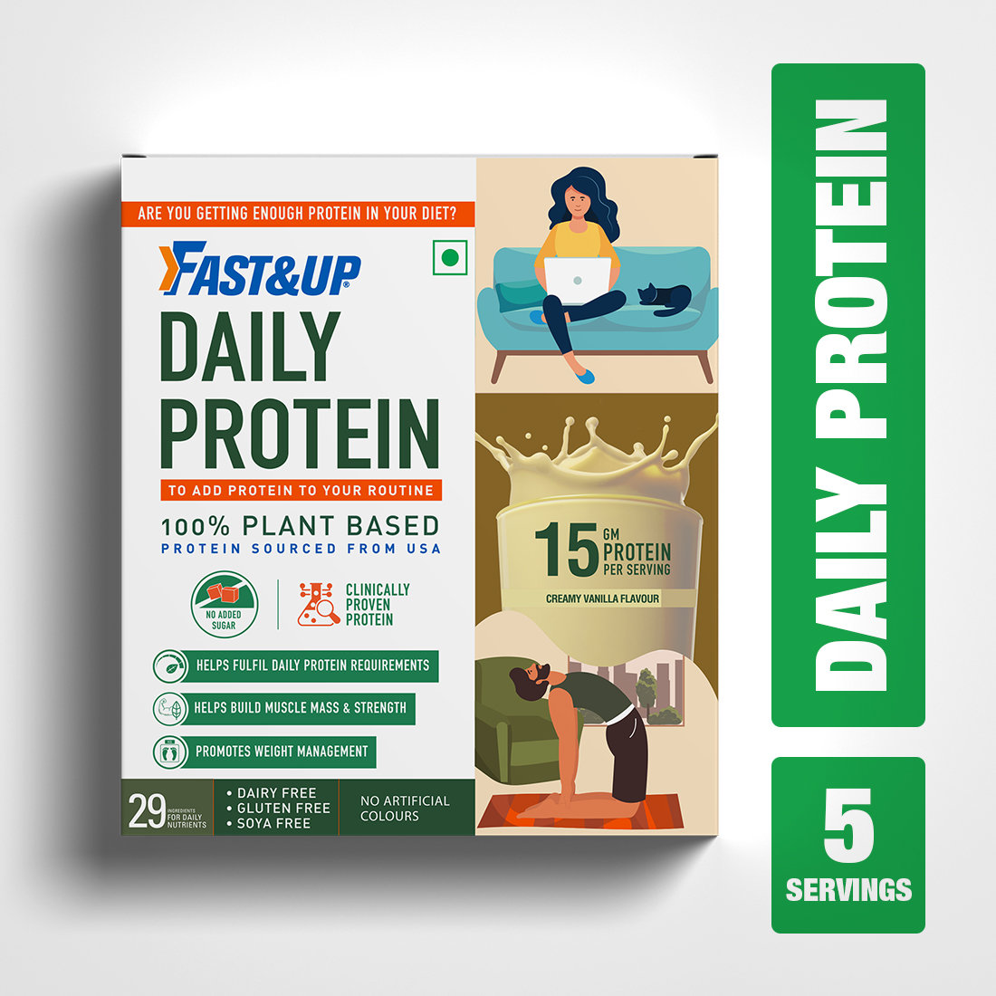 Fast&Up Daily Protein Creamy Vanilla Flavour Powder, 150 gm, Pack of 1 Fast&Up Daily Protein Creamy Vanilla Flavour Powder, 150 gm, Pack of 1
