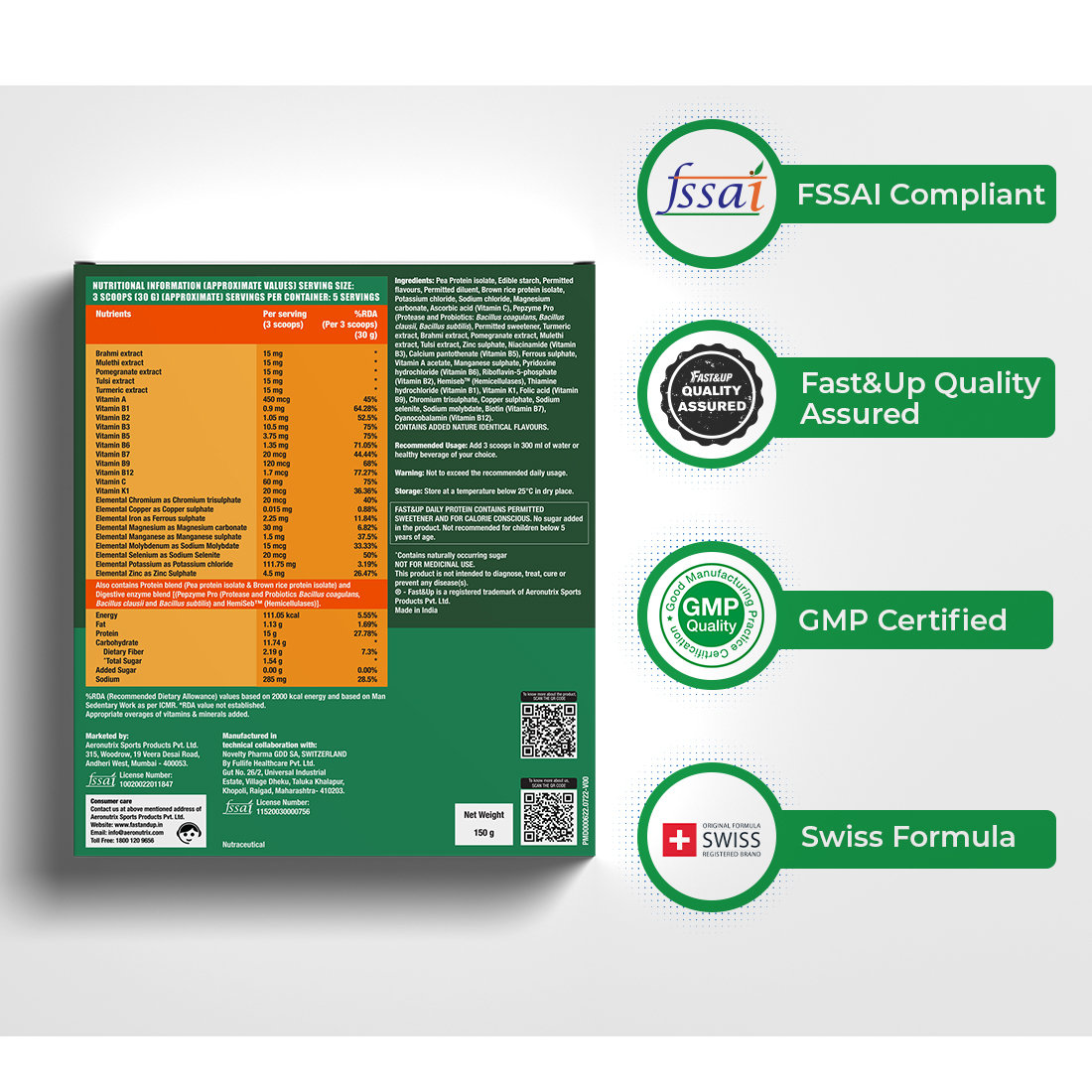 Fast&Up Daily Protein Creamy Vanilla Flavour Powder, 150 gm, Pack of 1 Fast&Up Daily Protein Creamy Vanilla Flavour Powder, 150 gm, Pack of 1