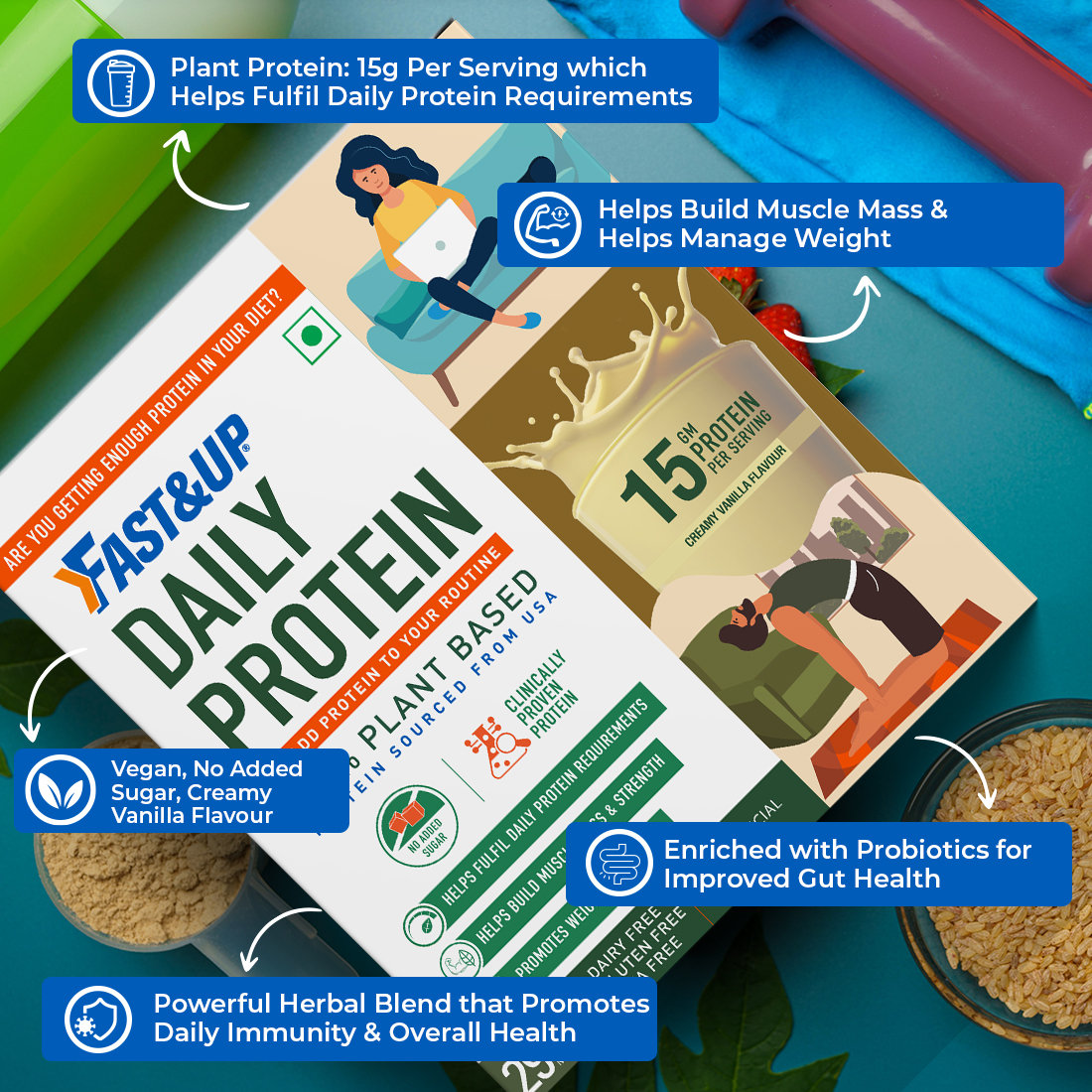 Fast&Up Daily Protein Creamy Vanilla Flavour Powder, 150 gm, Pack of 1 Fast&Up Daily Protein Creamy Vanilla Flavour Powder, 150 gm, Pack of 1