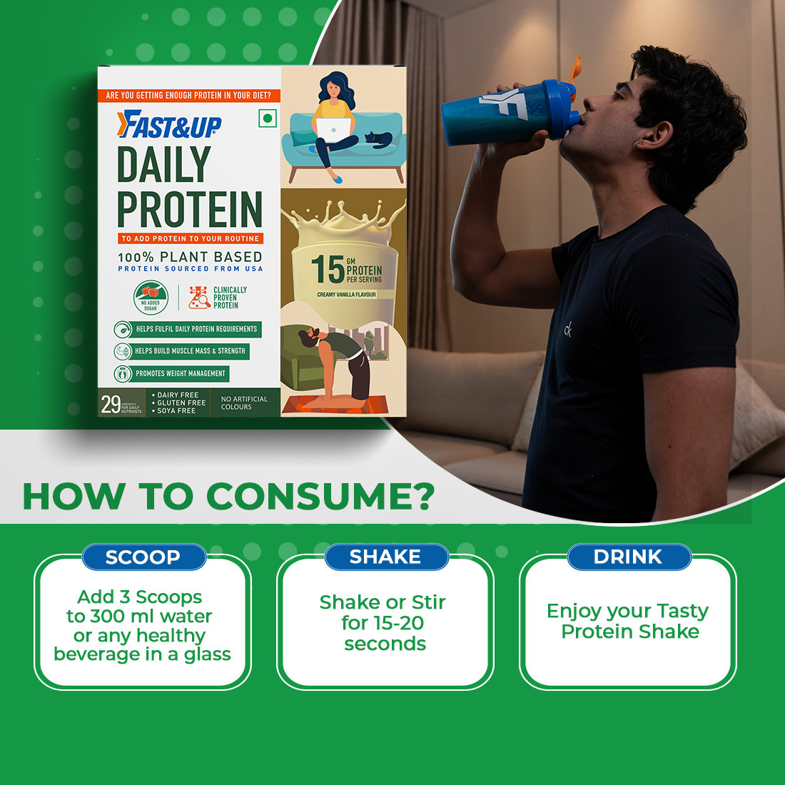 Fast&Up Daily Protein Creamy Vanilla Flavour Powder, 150 gm, Pack of 1 Fast&Up Daily Protein Creamy Vanilla Flavour Powder, 150 gm, Pack of 1