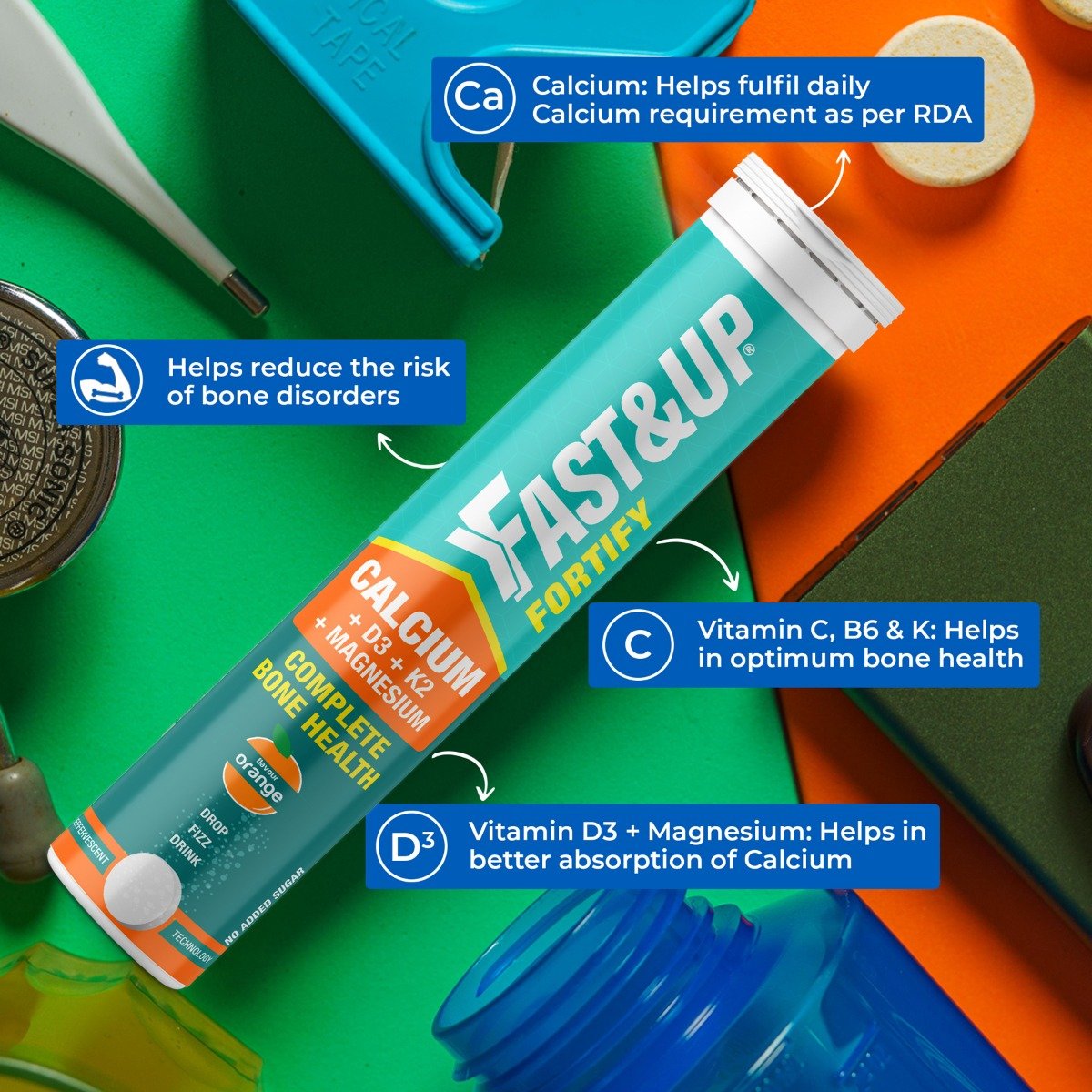 Fast&Up Fortify Calcium + D3 + K2 + Magnesium Orange Flavour, 20 Effervescent Tablets, Pack of 1 Fast&Up Fortify Calcium + D3 + K2 + Magnesium Orange Flavour, 20 Effervescent Tablets, Pack of 1