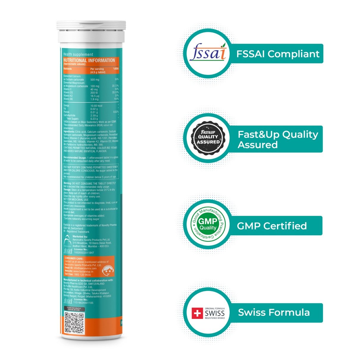 Fast&Up Fortify Calcium + D3 + K2 + Magnesium Orange Flavour, 20 Effervescent Tablets, Pack of 1 Fast&Up Fortify Calcium + D3 + K2 + Magnesium Orange Flavour, 20 Effervescent Tablets, Pack of 1