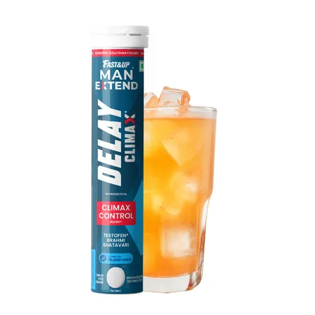 Fast&Up Man Extend Delay Climax Peach Flavor, 20 Effervescent Tablets | Testofen Fenugreek Extract |Nitric Oxide Booster + Energizing Blend | Shatavari | Brahmi| Helps Improves Vitality & Stamina