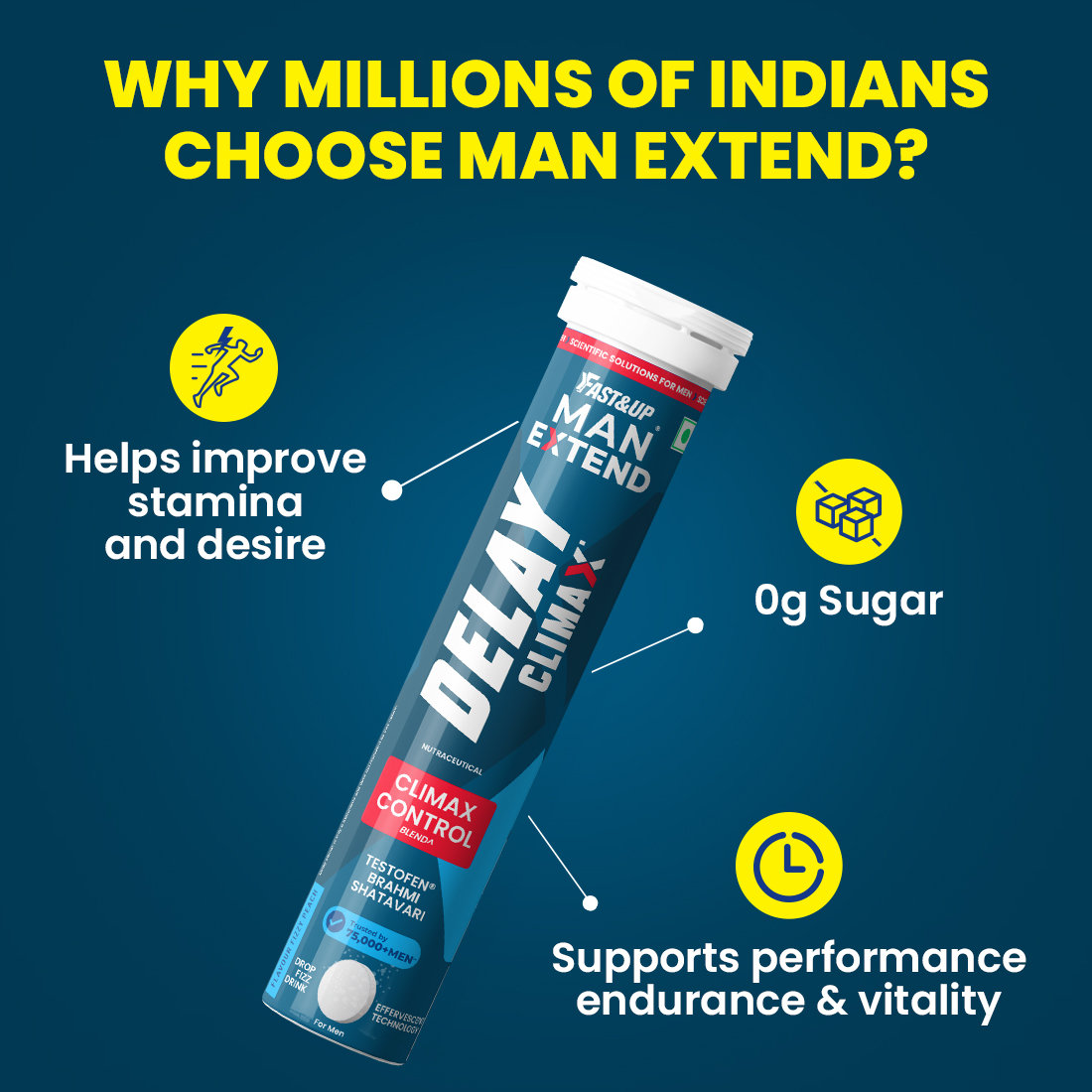 Fast&Up Delay Peach Flavour with Fenugreek, Shatavari, Brahmi, Improves Vitality, 20 Effervescent Tablet, Pack of 1 Fast&Up Delay Peach Flavour with Fenugreek, Shatavari, Brahmi, Improves Vitality, 20 Effervescent Tablet, Pack of 1