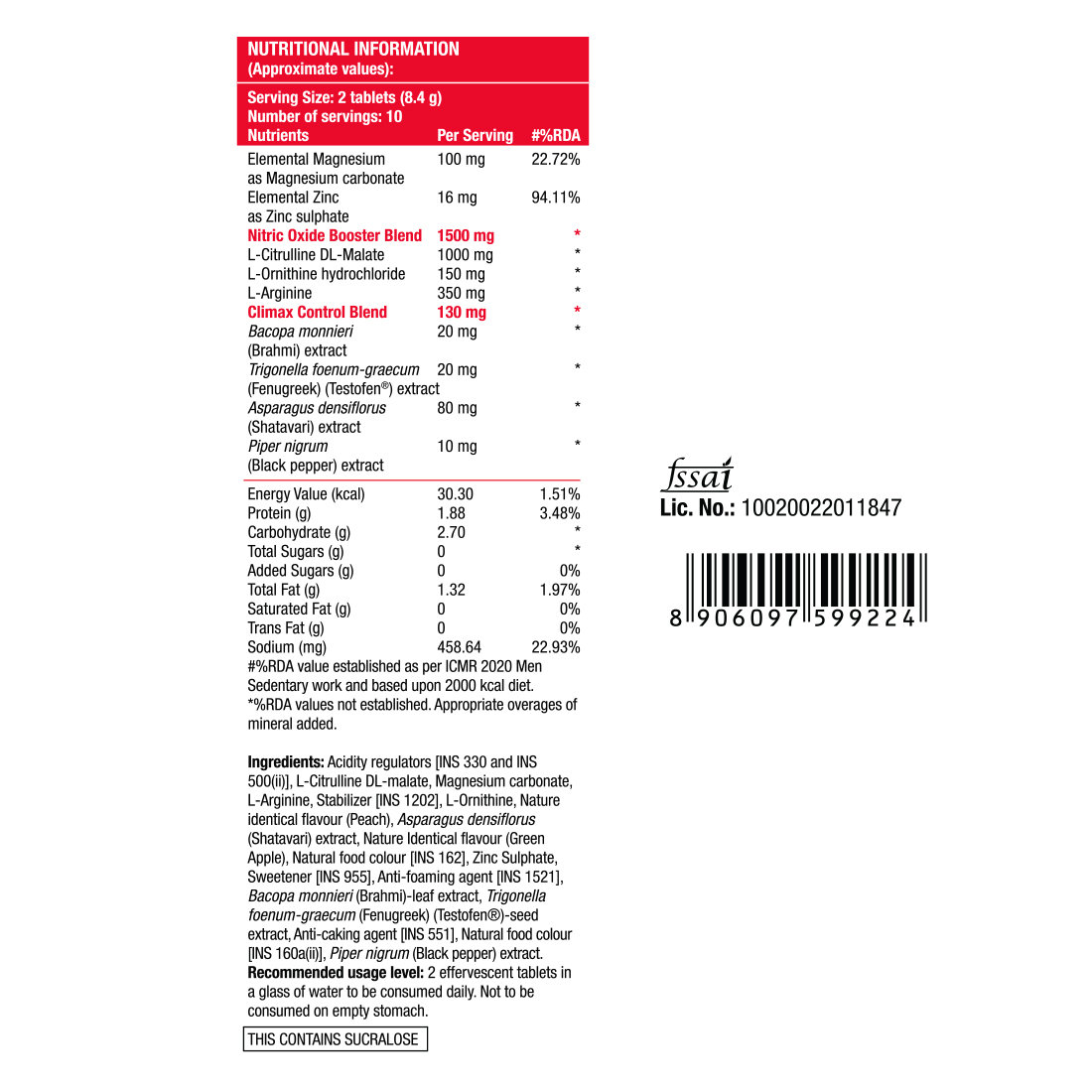 Fast&Up Delay Peach Flavour with Fenugreek, Shatavari, Brahmi, Improves Vitality, 20 Effervescent Tablet, Pack of 1 Fast&Up Delay Peach Flavour with Fenugreek, Shatavari, Brahmi, Improves Vitality, 20 Effervescent Tablet, Pack of 1