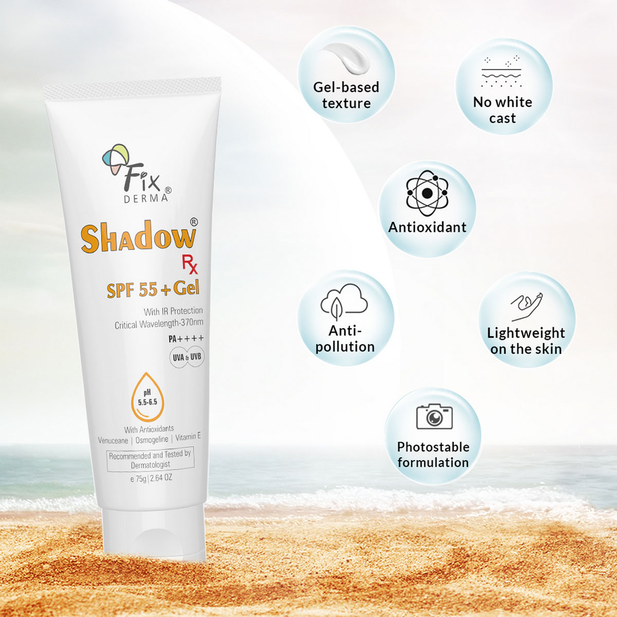 Fixderma Shadow SPF 55+ Gel 75 gm, Pack of 1 Fixderma Shadow SPF 55+ Gel 75 gm, Pack of 1