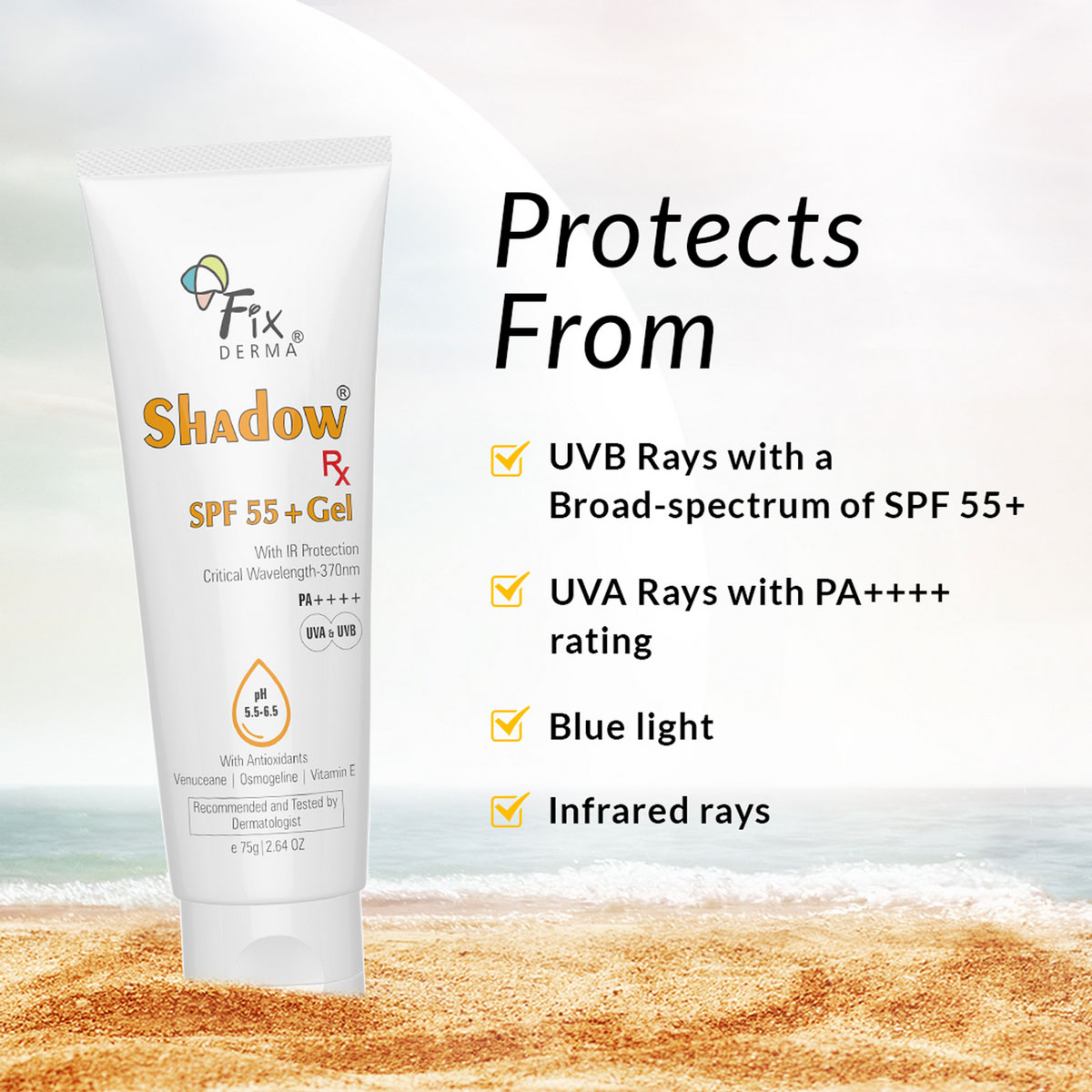 Fixderma Shadow SPF 55+ Gel 75 gm, Pack of 1 Fixderma Shadow SPF 55+ Gel 75 gm, Pack of 1