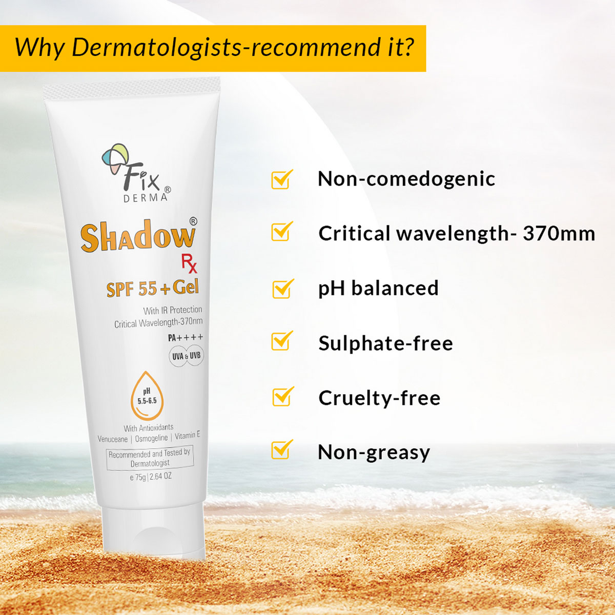 Fixderma Shadow SPF 55+ Gel 75 gm, Pack of 1 Fixderma Shadow SPF 55+ Gel 75 gm, Pack of 1