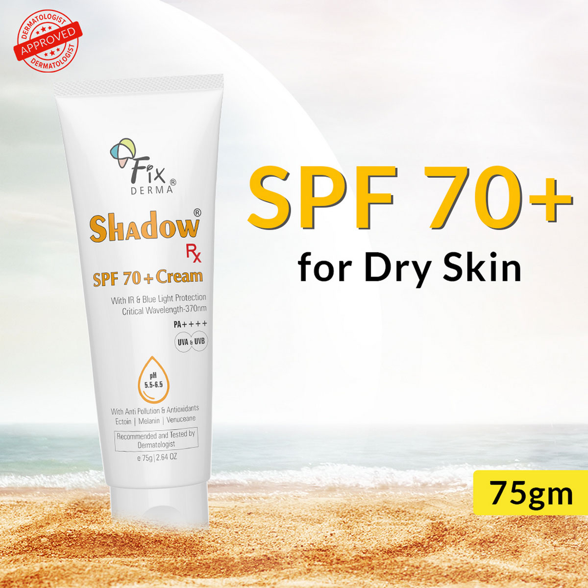 Fixderma Shadow SPF 70+ PA++++ Cream 75 gm, Pack of 1 Fixderma Shadow SPF 70+ PA++++ Cream 75 gm, Pack of 1