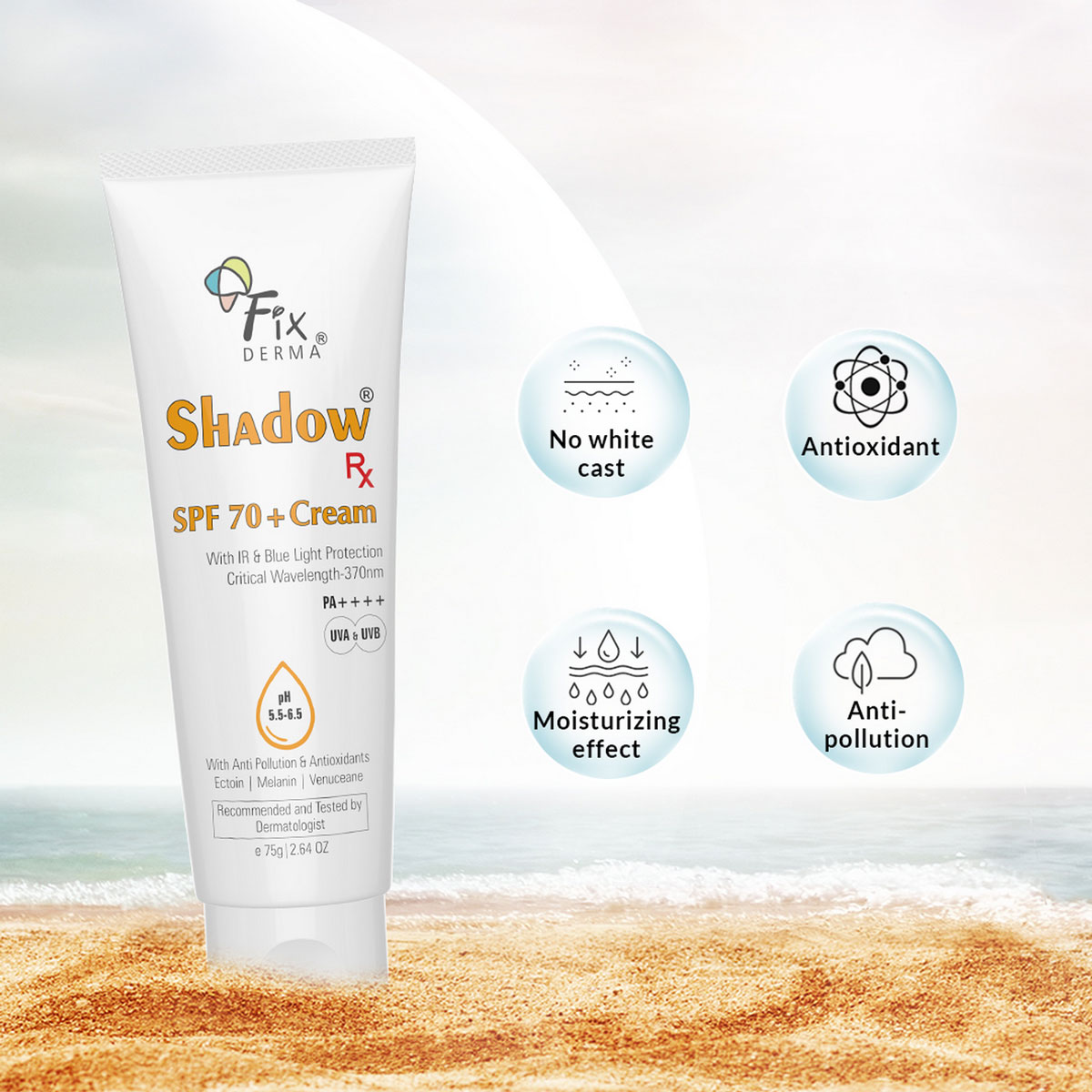 Fixderma Shadow SPF 70+ PA++++ Cream 75 gm, Pack of 1 Fixderma Shadow SPF 70+ PA++++ Cream 75 gm, Pack of 1