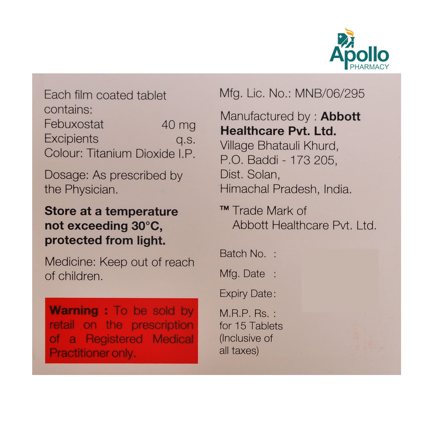 Febustat 40 Tablet 15's, Pack of 15 TABLETS Febustat 40 Tablet 15's, Pack of 15 TABLETS